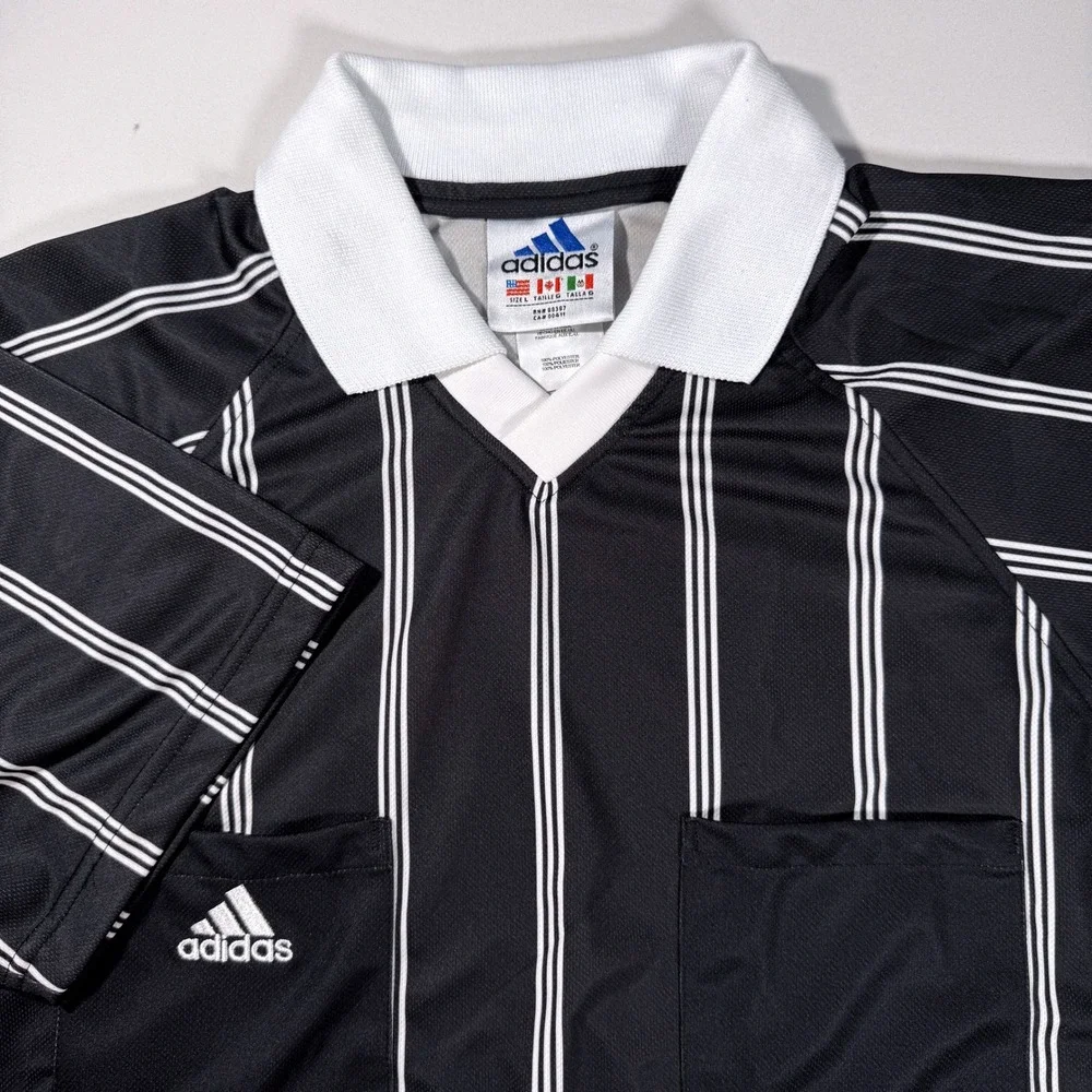 Adidas Referee Jersey Mens Large Black New Vintage CPA Pro‎ JSY Soccer Y2K